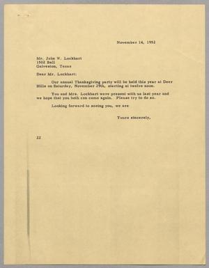 [Letter from Daniel W. Kempner to John W. Lockhart, November 14, 1952]