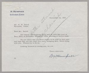 [Letter from Daniel W. Kempner to N. W. Baird, November 14, 1952]
