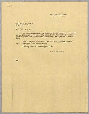 [Letter from Daniel W. Kempner to Ken L. Laird, November 19, 1952]