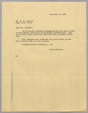 [Letter from Daniel W. Kempner to W. H. Louviere, November 19, 1952]