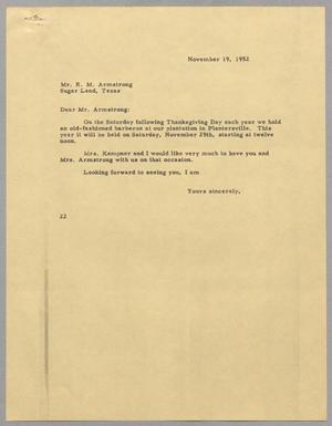 [Letter from Daniel W. Kempner to R. M. Armstrong, November 19, 1952]