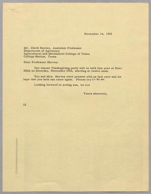 [Letter from D. W. Kempner to Clark Harvey, November 14, 1952]
