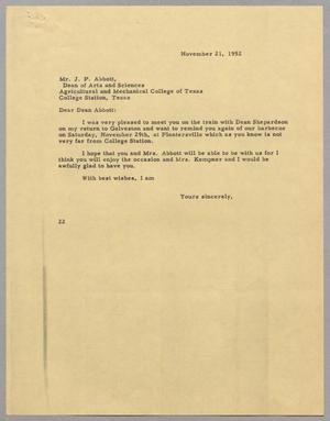 [Letter from Daniel W. Kempner to J. P. Abbott, November 21, 1952]
