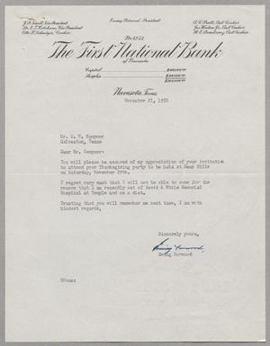 [Letter from Ewing Norwood to Daniel W. Kempner, November 21, 1952]