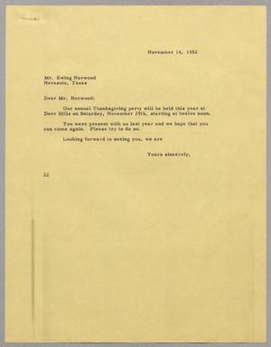 [Letter from Daniel W. Kempner to Ewing Norwood, November 14, 1952]