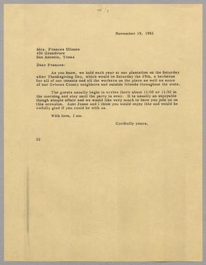 [Letter from Daniel W. Kempner to Frances Ullman, November 19, 1952]