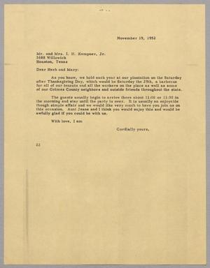 [Letter from Daniel W. Kempner to Mr. and Mrs. I. H. Kempner, Jr., November 19, 1952]