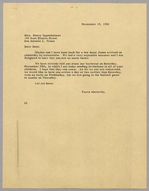 [Letter from Daniel W. Kempner to Mrs. Henry Oppenheimer, November 19, 1952]