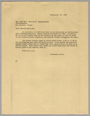 [Letter from Daniel W. Kempner to Mr. and Mrs. Harris K. Oppenheimer, November 19, 1952]