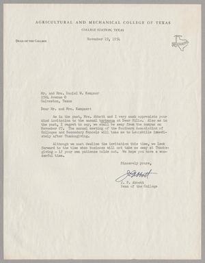 [Letter from J. P. Abbott to Mr. and Mrs. Daniel W. Kempner, November 19, 1954]