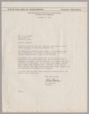 Primary view of object titled '[Letter from H. W. Barlow to Daniel W. Kempner, December 9, 1954]'.