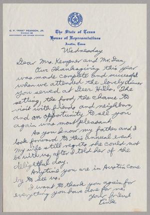 [Handwritten Letter from G. P. "Pink" Pearson, Jr. to Mr. and Mrs. Daniel W. Kempner]