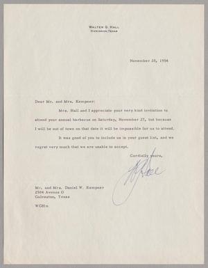 [Letter from Walter G. Hall to Dan and Jeane Kempner, November 20, 1954]