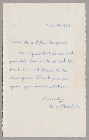 [Letter from Mr. and Mrs. Potts to Mr. and Mrs. Kempner, November 24, 1954]