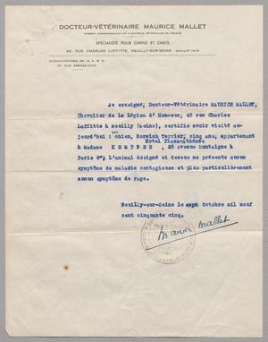 [Letter from Dr. Maurice Mallet, October 7, 1955]
