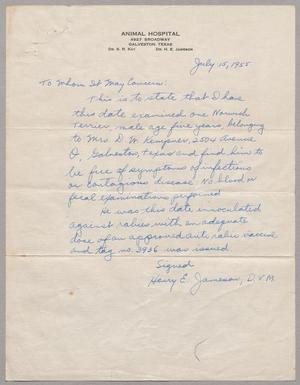 [Letter from Dr. Henry E. Jameson, July 15, 1955]