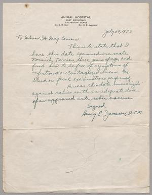[Letter from Dr. Henry E. Jameson, July 28, 1953]