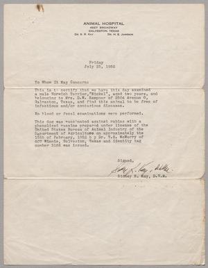 [Letter from Dr. Sidney R. Kay, July 25, 1952]