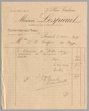 [Invoice for Balance Due to Maison Lespiaul, April 1938]