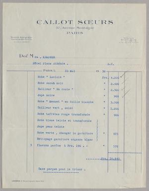 [Invoice for Items Purchased From Callot Sceurs, May 1938]