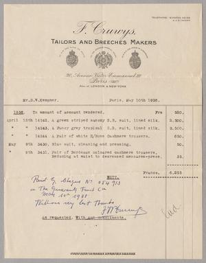 [Invoice for Amount Rendered on Account, May 1938]