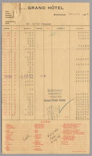 [Invoice for Balance Due to Grand Hôtel, April 1939]
