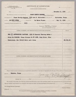 Primary view of object titled '[Certificate of Exportation, November 2, 1948]'.