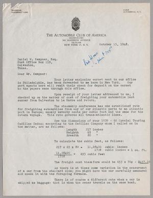 Primary view of object titled '[Letter from Frank E. Dawson to Daniel W. Kempner, October 15, 1948]'.