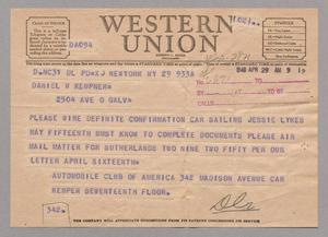 [Telegram from Dawson Automobile Club America to Daniel W. Kempner, April29,1948]]