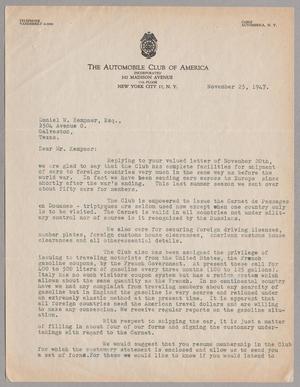 [Letter from Frank E. Dawson to Daniel W. Kempner, November 25, 1947]