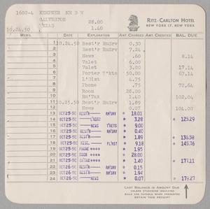 [Invoice for Balance Due to Ritz-Carlton Hotel, October 1950]