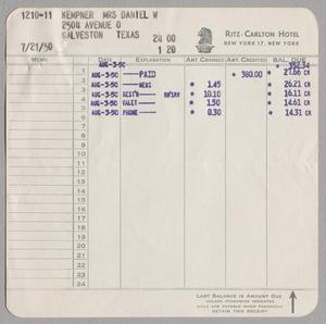 [Invoice for Balance Due to Ritz-Carlton Hotel, August 1950]