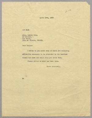 [Letter from Jeane Bertig Kempner to Emilie Huby, April 19, 1950]