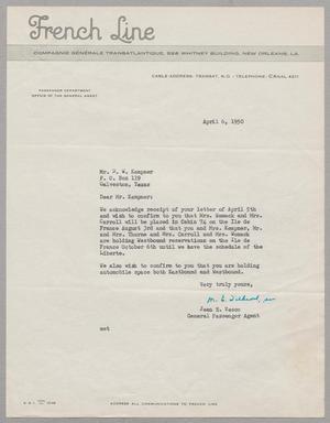 [Letter from French Line to Daniel W. Kempner, April 6, 1950]