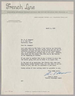 [Letter from French Line to Daniel W. Kempner, April 4, 1950]