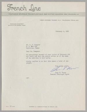 [Letter from French Line to Daniel W. Kempner, February 6, 1950]