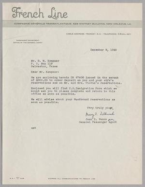 [Letter from French Line to Daniel W. Kempner, December 9, 1949]