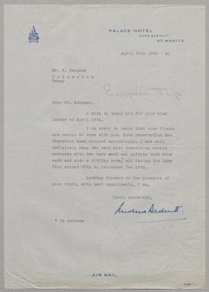 [Letter from Andrea Badrutt to Daniel W. Kempner, April 29, 1950]