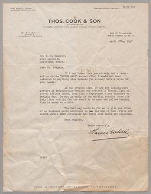 Primary view of object titled '[Letter from Thos. Cook & Son to Daniel W. Kempner, April 27th, 1947]'.