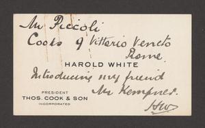 Primary view of object titled '[Annotated Business Card for Harold White of Thos. Cook & Son Incorporated]'.
