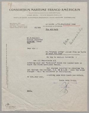 [Letter from Consortium Maritime Franco-Américain to Harris Leon Kempner, September 7, 1948]