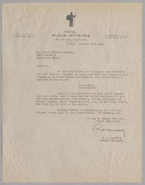 Primary view of object titled '[Letter from Hotel Plaza-Athénée to Daniel W. Kempner, October 11, 1948]'.
