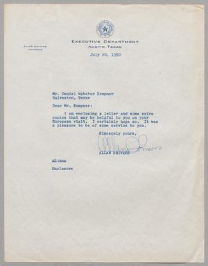 [Letter from Allan Shivers to Daniel Webster Kempner, July 20, 1950]