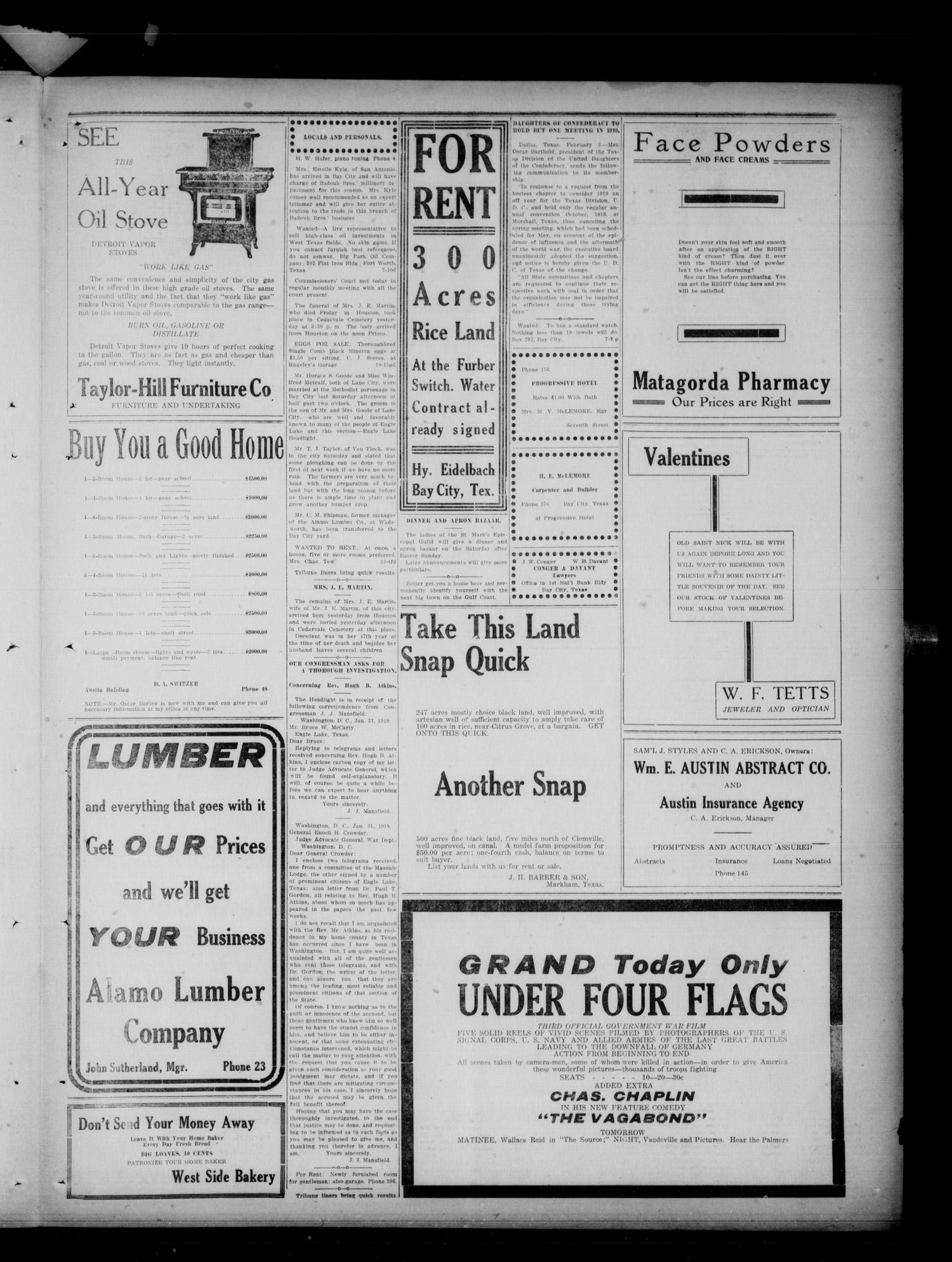 The Daily Tribune (Bay City, Tex.), Vol. 14, No. 71, Ed. 1 Monday, February 10, 1919
                                                
                                                    [Sequence #]: 3 of 4
                                                