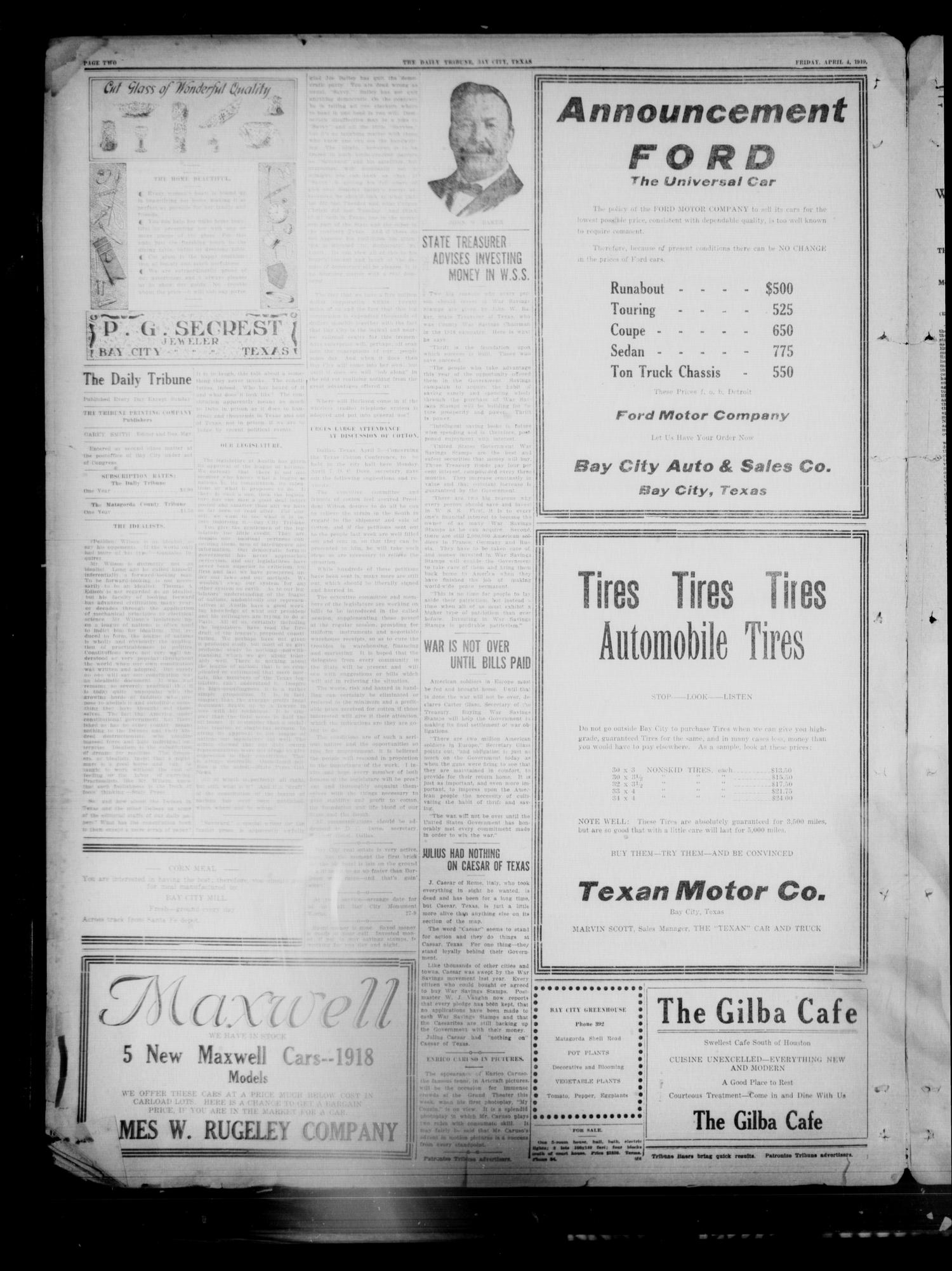 The Daily Tribune (Bay City, Tex.), Vol. 14, No. 116, Ed. 1 Friday, April 4, 1919
                                                
                                                    [Sequence #]: 2 of 6
                                                