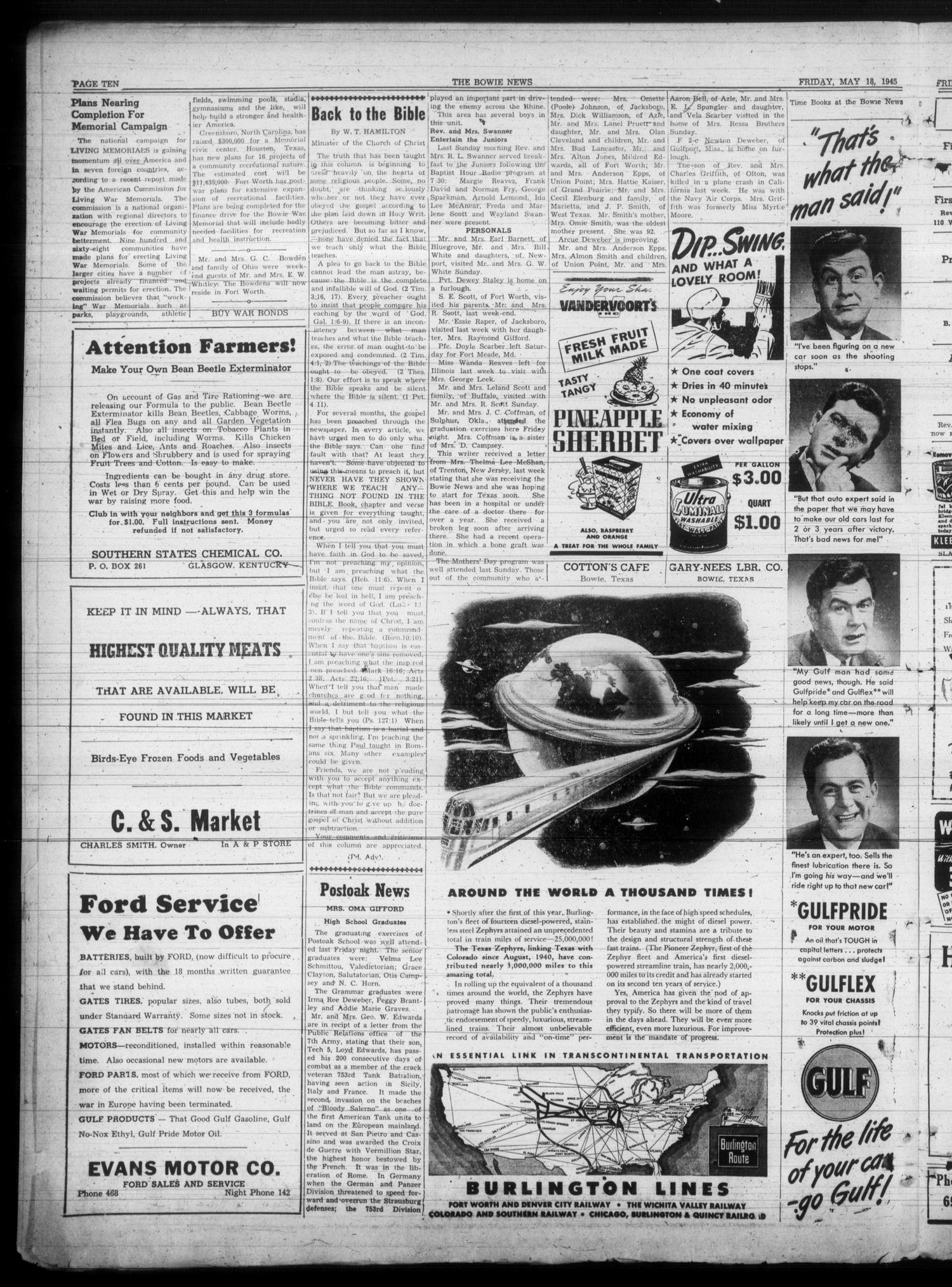 The Bowie News (Bowie, Tex.), Vol. 24, No. 11, Ed. 1 Friday, May 18, 1945
                                                
                                                    [Sequence #]: 9 of 11
                                                
