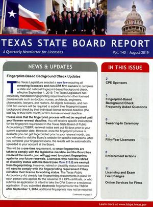 Texas State Board Report, Volume 140, August 2019