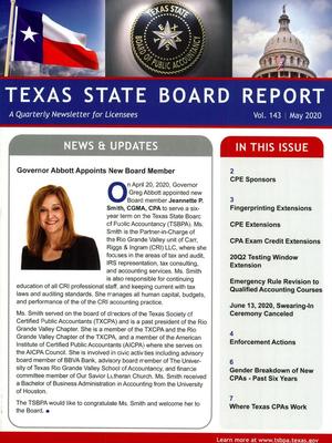Texas State Board Report, Volume 143, May 2020