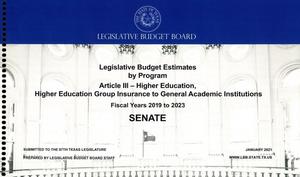 Primary view of object titled 'Texas Senate Legislative Budget Estimates by Program: Fiscal Years 2019 to 2023, Article III'.