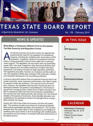 Texas State Board Report, Volume 138, February 2019